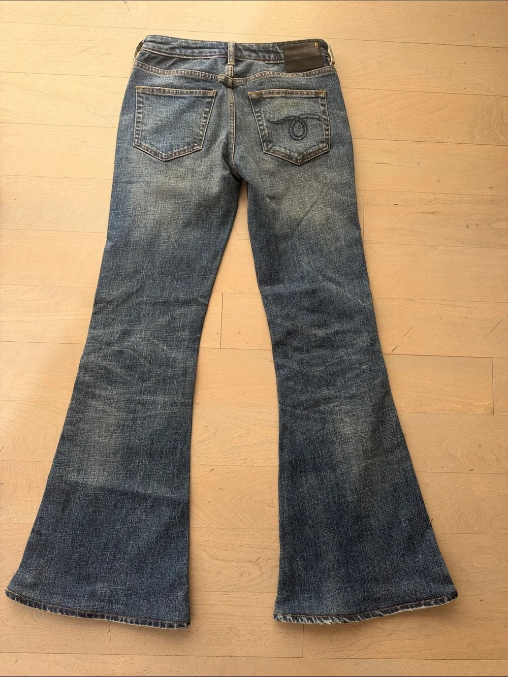 Women’s Overflow Boy Flared Blue Denim Jeans - Picture 4 of 5